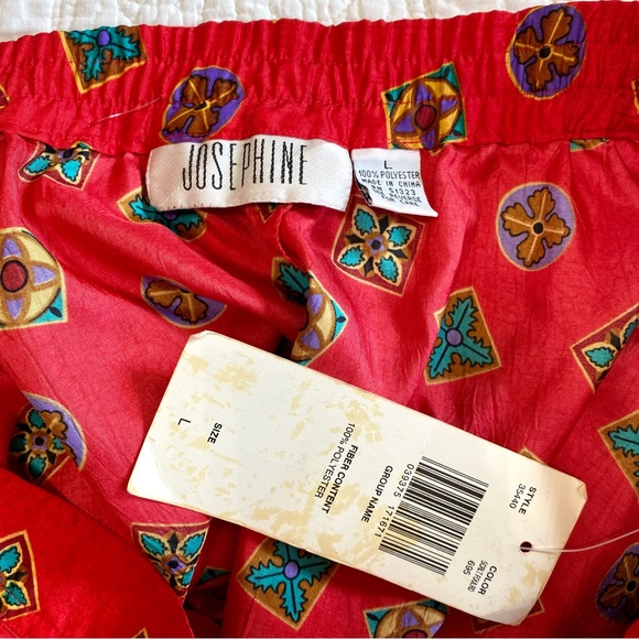 Vintage 80s Two Piece Skirt & Top Set Red Printed Medallion Design Large - NWT - Picture 10 of 11
